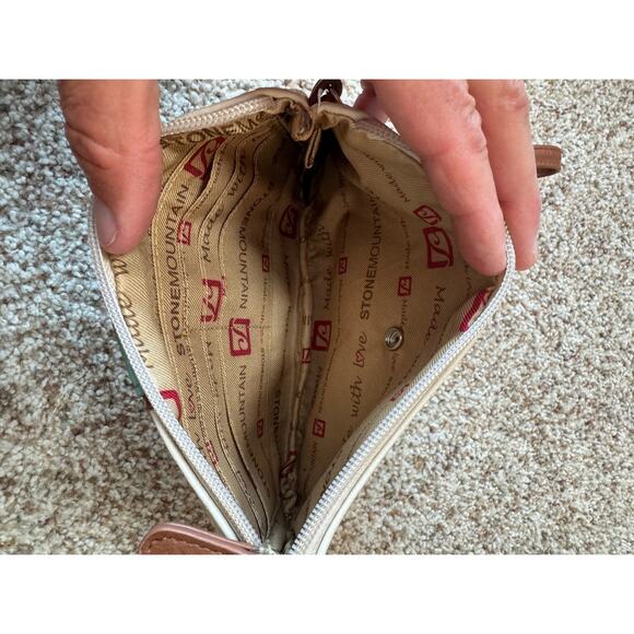 STONEMOUNTAIN HAND bag/purse, small Wristlet; LEATHER, White with teal stripe - Picture 6 of 9